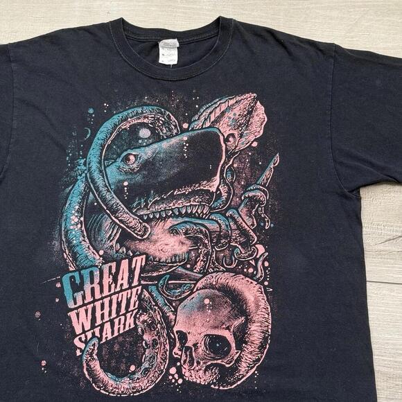Vintage Great White Shark Graphic T-Shirt Men Sz XL Jerzees HiDensi-T Black Tee - Picture 3 of 6
